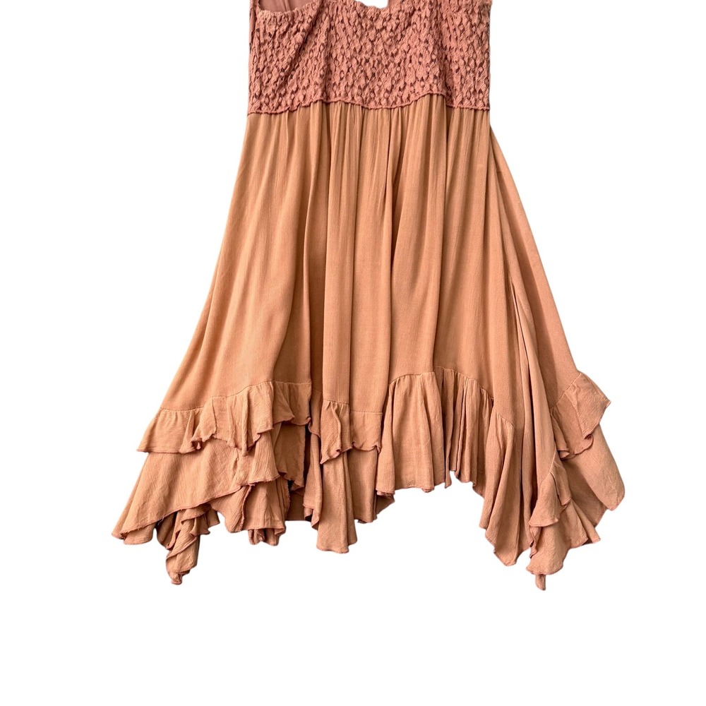 Free People One | Adella Slip Dress Rose Pink Boho Lace Mini Size L - Picture 9 of 15